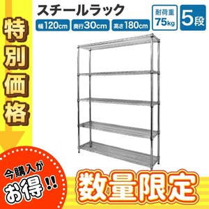 限定セール【120×30×180cm/5段】スチールラック メタルラック 収納ラック 衣装ラック インテリア シンプル 無機質 組み立て簡単