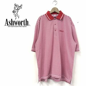 R2143-R-N◆Ashworth アシュワース 半袖ポロシャツ◆サイズLL メンズ 紳士 トップス ゴルフ ウェア ボーダー 綿混 春夏 スポーツ レッド 赤