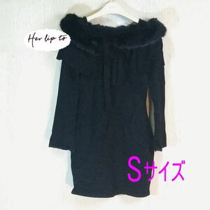 【タグ付き】Ritz Faux Fur Mini Dress ニット　ワンピ－ス　black　ファ－　デザイン　Her lip to