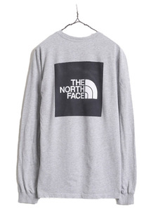 ノースフェイス 両面 プリント 長袖 Tシャツ メンズ M The North Face アウトドア ロンT プリントT ロゴT バックプリント クルーネック 灰