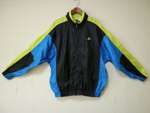 黒ベース＆ネオンイエロー＆..！90s NIKE シルバータグ 銀タグ ビンテージ リップストップ ナイロン ジャケット ブラック L サイズ // 80s