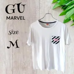 GUジーユー　Tシャツ【M】MARVEL アメコメ　白　胸ポケット