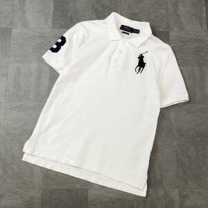 POLO RALPH LAUREN ポロラルフローレン　BIGポニー刺繍半袖ポロシャツ　半袖シャツ　CLASSIC FIT ホワイトネイビー　M（10-12）　古着