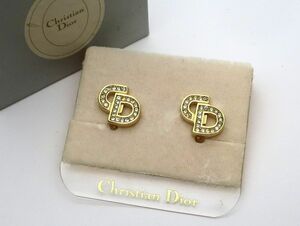 1000円スタート イヤリング Christian Dior クリスチャンディオール CDロゴ ラインストーン ゴールド アクセサリー 装飾品 箱付 4 G60048