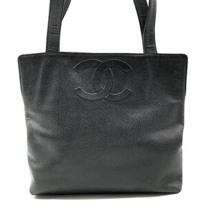 1円 良品 CHANEL シャネル ココマーク キャビアスキン トート バッグ ブラック レディース ブランド 鞄 a6528