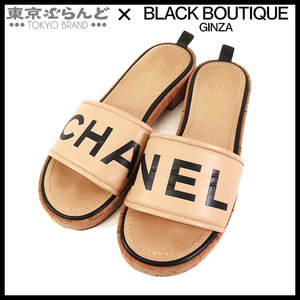 101727212 シャネル CHANEL ロゴ スライドサンダル G34876 ベージュ レザー コルクソール 39 サンダル ユニセックス