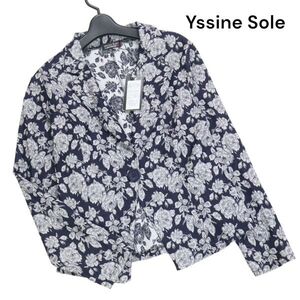 【新品 イタリア製】 Yssine Sole 通年 モノトーン ローズ♪ フラワー総柄 ジャケット Sz.XL　レディース 大きいサイズ　K3T00675_A#O