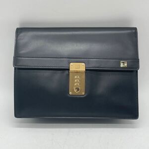 ★BN1852●dunhill ダンヒル ロゴ刻印 ゴールド金具 ダイヤル レザー クラッチ セカンド バッグ 手持ち 紳士鞄 黒カードケース