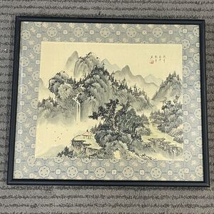 12b81 水墨画 上海 中国 絵画 山水画 張洋 アンティーク 骨董品 風景画 飾り インテリア 落款有 詳細不明 イラスト 1000-