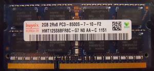 hynix製 ノートPC用 PC3-8500S 2GB (両面16枚チップ) 【中古品】送料無料