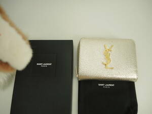 サンローラン 2折ジップ財布 YSL レザー金 コンパクトウォレット 美品@ 83