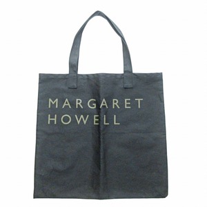 マーガレットハウエル MARGARET HOWELL 美品 ロゴ プリント キャンバス トートバッグ ショルダーバッグ ブラック 黒 1017 レディース