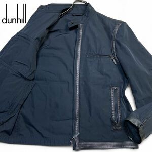 定価15万円/ラムレザー●ダンヒル dunhill シングル ライダース ジャケット ブルゾン アウター メンズ M 羊革 ナイロン ブラック ネイビー