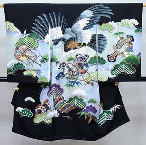 お宮参り 産着 のしめ 男児 正絹 着物 羽二重 豪華絢爛 金刺繍 祝着 鷹 黒地 新品 (株) 安田屋 NO35412