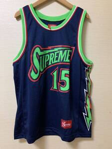 新品未使用 18SS Supreme シュプリーム Bolt Basketball Jersey バスケット ユニフォーム タンクトップ ネイビー/グリーン Mサイズ