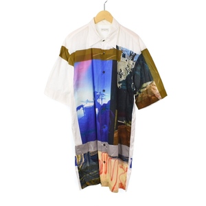 ドリスヴァンノッテン DRIES VAN NOTEN Graphic Print S/S Long Shirts グラフィック プリント ロング シャツ 半袖 総柄 S 白 ☆AA★