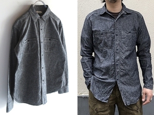 美品 DUCK DIGGER WAREHOUSE ウエアハウス CHAMBRAY SHIRTS 1940sビンテージ型 チンスト付 黒シャン ブラックシャンブレーシャツ 38 ワーク