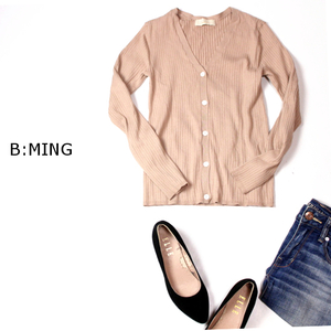 ☆☆ 美品 B:MING by BEAMS ビームス ☆☆ レーヨンストレッチ リブニット カーディガン F 春 夏 22D02