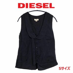 ★ DIESEL ディーゼル ノースリーブ ベスト トップス アート 刺繍 Sサイズ ネイビー ヴィンテージ