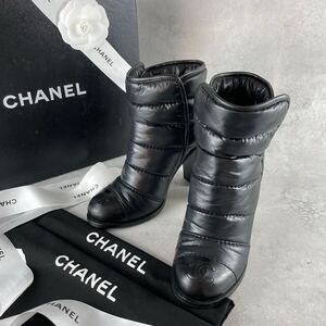 美品/付属品完備■CHANEL シャネル コココクーン ココマーク ヒールブーツ レザー ナイロン ブラック 黒 36.5 23.5cm 靴 シューズ 