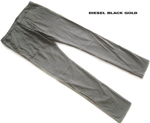 極上トルコ製!!ディーゼル ブラックゴールド DIESEL BLACK GOLD*ムラ染め加工 側章入 ストライプ柄ストレッチコットンパンツ 30 M カーキ