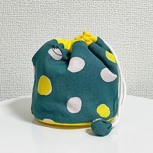 ハンドメイド　丸底 巾着★ドットもぐら