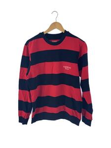 Supreme◆16SS/Striped Pique Crewneck/首元ヨレ有/長袖Tシャツ/S/コットン/レッド