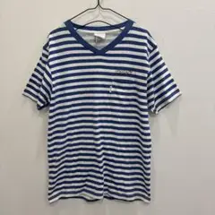 QM1247 INTERFACE 半袖tシャツ ボーダー青白ＶネックレディースL