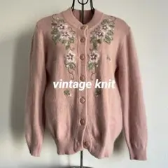 vintage knit 古着　ピンク　花柄　レトロ　昭和