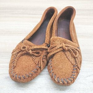 ◇ Minnetonka ミネトンカ 定番 レザー ローファー デッキシューズ モカシンシュ－ズ サイズ8 キャメル系 レディース E