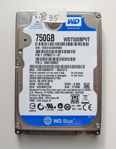 ★送料無料★ノート用HDD 2.5インチ 750GB ★ 315時間 ★ Western Digital ★ WD7500BPVT ★ 管35