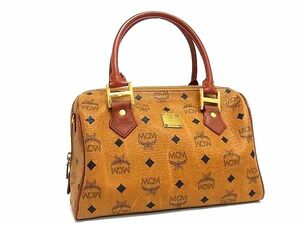 1円 ■美品■ MCM エムシーエム モノグラム ヴィセトス柄 PVC×レザー ボストンバッグ ハンドバッグ トート レディース ブラウン系 FI1834