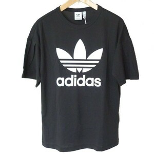 新品未使用◆送料無料●(M)アディダスオリジナルス adidasoriginals 黒トレフォイル 袖にプリーツ入り Tシャツ