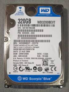 320GB Western Digital WD3200BEVT-22ZCT 5400回転 SATA300 2.5インチ 9.5mm SATA ①