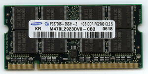 ノ-ト用メモリ-1GB PC2700 200Pin[NEC,三菱,東芝,SOTEC]相性保証 即決 中古