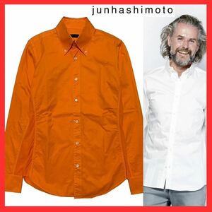 ★定価2.4万円★ junhashimoto ジュンハシモト SIDE JERSEY BD SHIRTS 長袖 サイドジャージー ボタンダウン シャツ 3 オレンジ wjk AKM