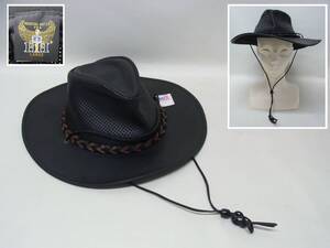 保管品☆ヘンシェルハット カウボーイハット 黒 Lサイズ☆アメリカ 牛革 レザー メッシュ HENSCHEL HAT COWBOY USA タグ付き L 未使用 100