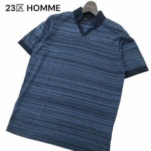 23区 HOMME オム 春夏 半袖 ボーダー★ ニット スキッパー ポロシャツ Sz.46　メンズ ネイビー　C4T04460_5#D