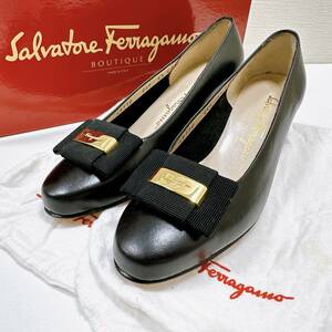 【ART-0605.11-1】 1円～ Salvatore Ferragamo サルヴァトーレ フェラガモ パンプス レザー ヴァラリボン ブラック 4 1/2C 箱 保存袋有り