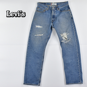 Levis リーバイス ★ 505 USA製 2002年8月製 レギュラーフィット ダメージ デニム ジーンズ パンツ 薄いインディゴ メンズ 32