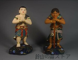 極上質 貴重品 仏教美術 クスノキ 精密細工 不動明王二童子像◆仏教美術 木雕 仏師で仕上げ品 不動明王 童子