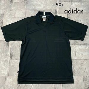 90s adidas アディダス ポロシャツ Equipment Vネック 襟付き Tシャツ ヴィンテージ センターロゴ CLIMALITE ブラック サイズM 玉SS1952