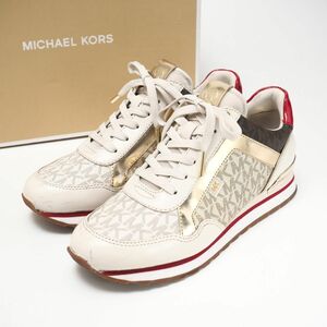 MG6936▽定価2.8万円*MICHAEL MICHAEL KORS マイケルコース*Size 7M（24cm相当）*MKロゴ*ローカットスニーカー*靴*ゴールド×ホワイト系