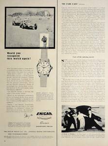 稀少・時計広告！1950年代エニカ 時計広告/Enicar Ultrasonic Sherpa Watch/Swiss/レーサー/W