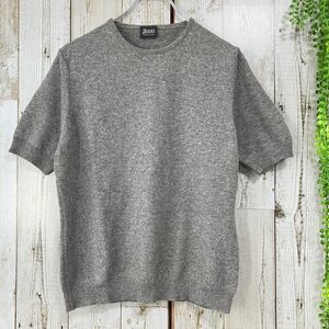 ☆ヘルノ HERNO☆カシミヤ100%☆イタリア製☆美品☆サマーニット セーター 半袖 グレー クルーネック レディース[送料無料☆匿名配送]c3962