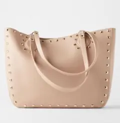 新品☆ZARA ザラ スタッズ付きトートバッグ Pink