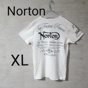 【XL】ノートン Norton 綿 シャツ 刺繍ロゴ カット バイカー ホワイト