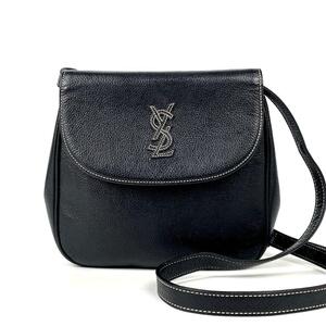 【美品】Yves Saint Laurent イヴサンローラン ショルダーバッグ 2way YSL カサンドラ ステッチ 斜め掛け シボ革 レザー 黒 ブラック