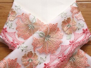 ◇レース半襟【salmon pink flower】