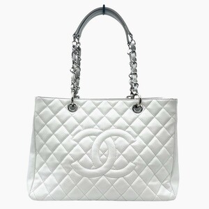 シャネル CHANEL GST チェーントート A50995 ホワイト シルバー金具 キャビアスキン ショルダーバッグ レディース 中古